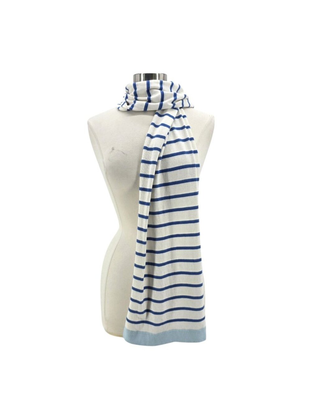 NEW Woolovers Breton Stripe Scarf Cotton Silk White Cobalt Blue Lightweight Knit